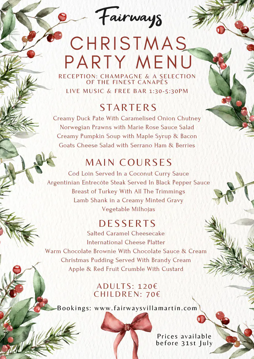 fairways restaurant Christmas Day 2025villamartin plaza