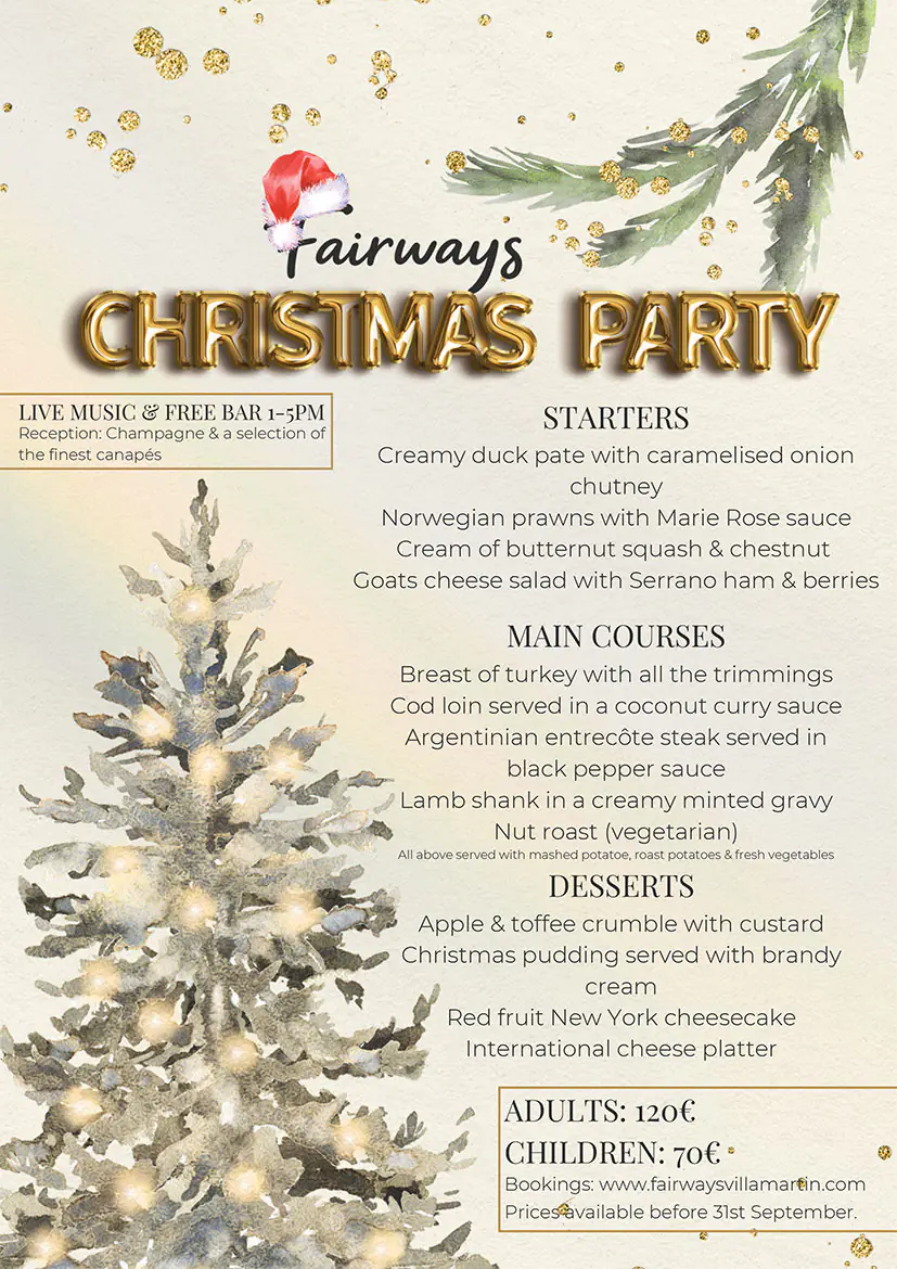 fairways restaurant Christmas Day 2026villamartin plaza