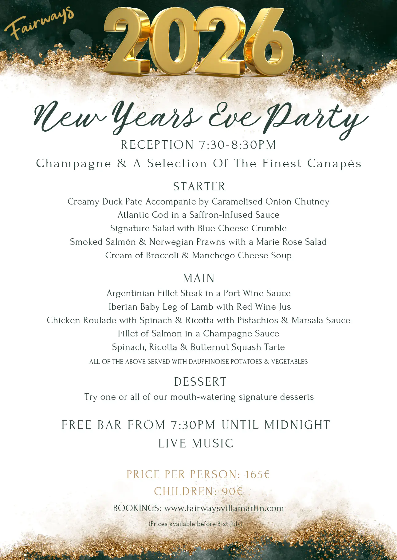 fairways restaurant New Years Eve 2025villamartin plaza