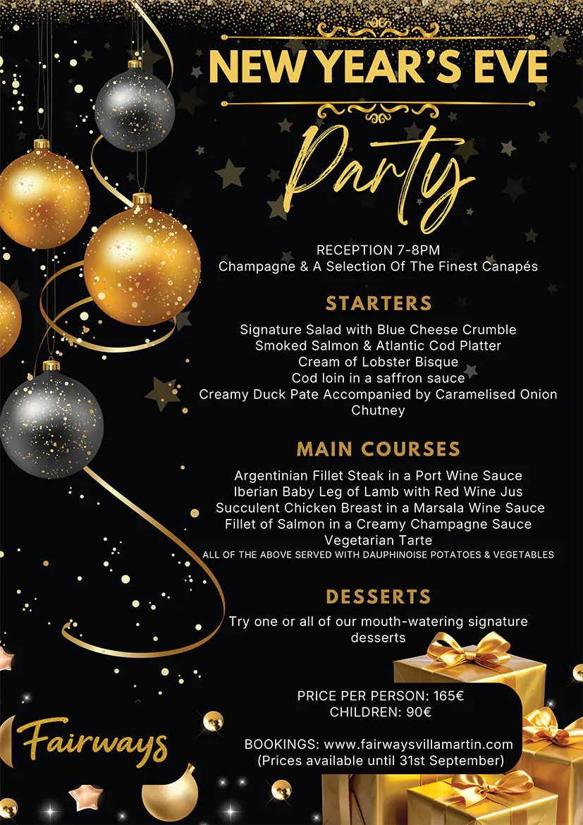 fairways restaurant New Years Eve 2026villamartin plaza