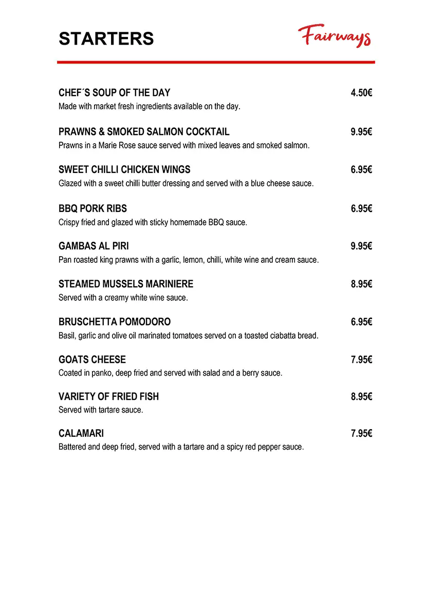 fairways villamartin menu 1