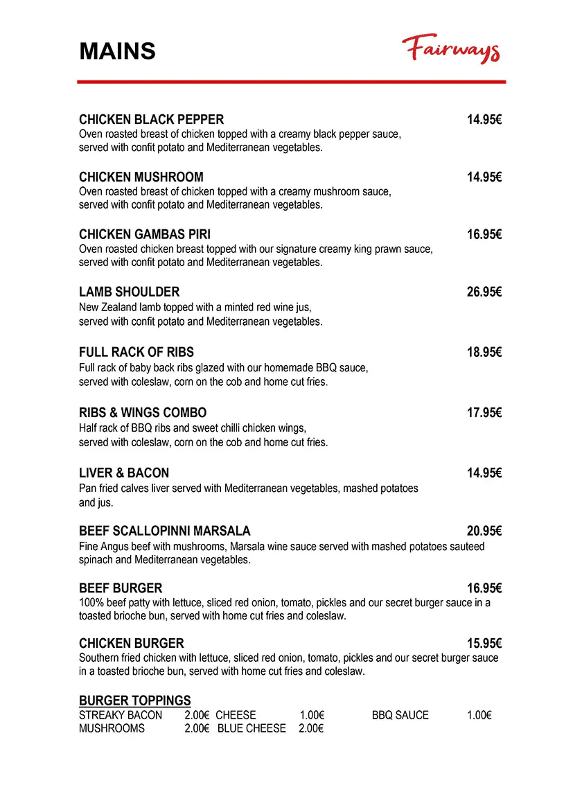 Fairways Restaurant Daily Menu 3