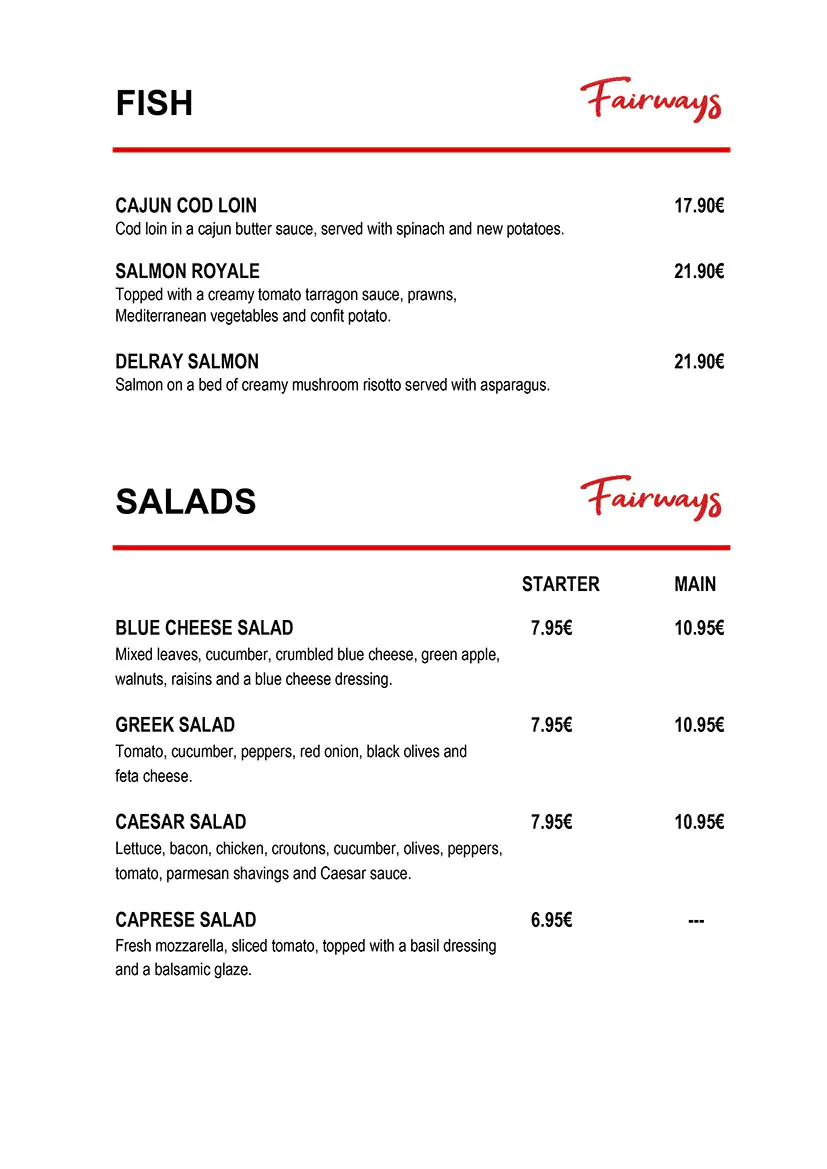 Fairways Restaurant Daily Menu 4