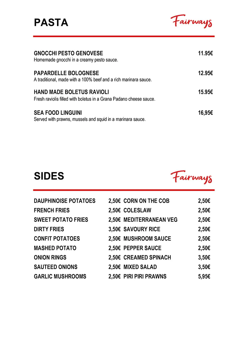 Fairways Restaurant Daily Menu 5