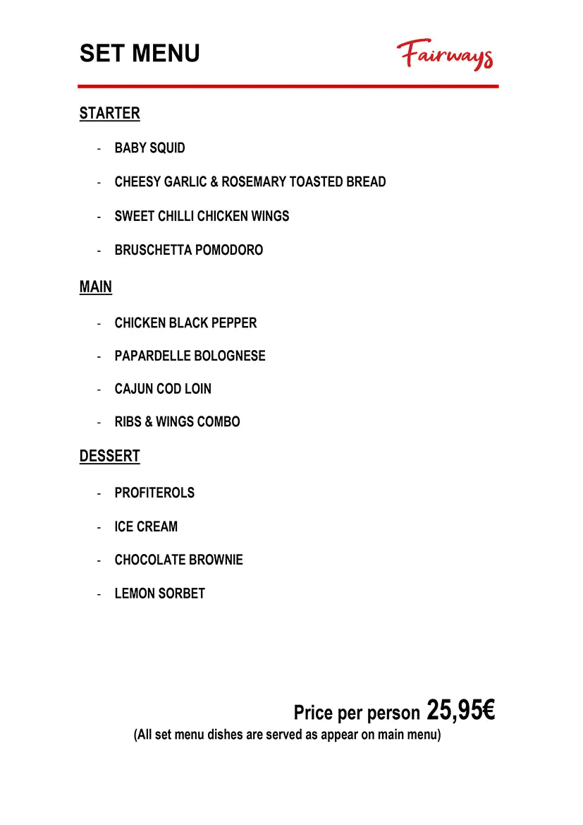 Fairways Restaurant Daily Menu 6
