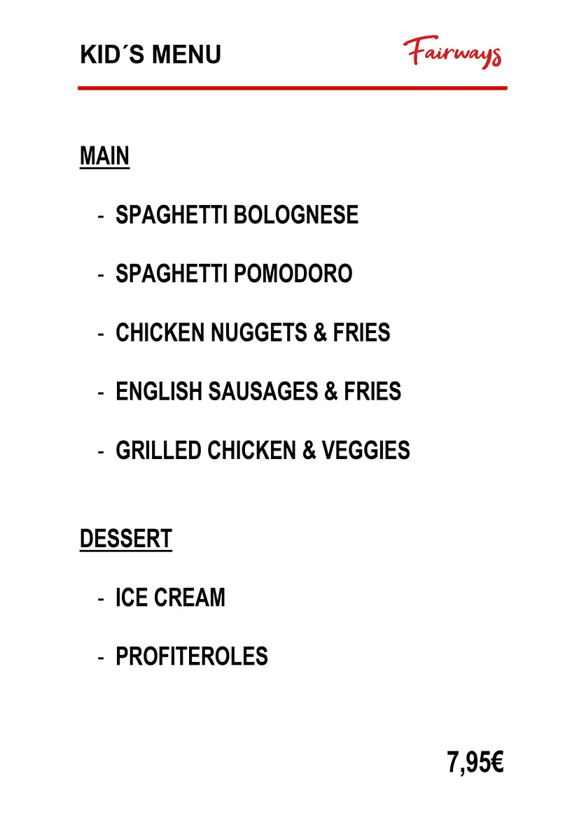 Fairways Restaurant Daily Menu 7